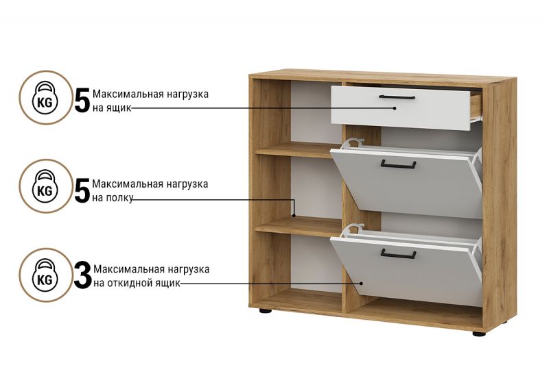 ОБ 6, Тумба для обуви (Алина), Дуб Золотой/Белый Шагрень, СВ Мебель